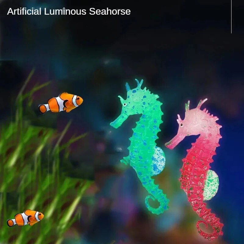 Aquarium Fish Glow In The Dark - Aquarium-Dekorationen: Leuchtende Silikon-Seepferdchen mit Saugnäpfen für