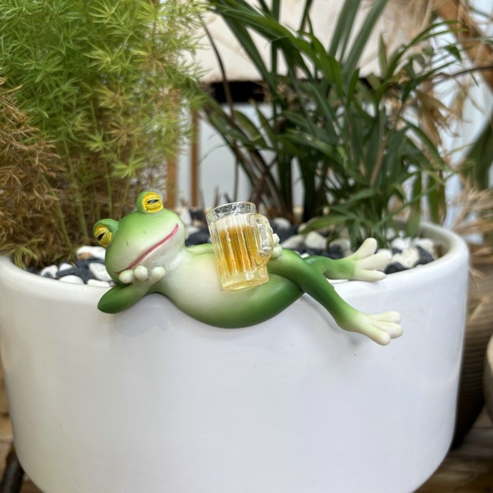 Aquarium Fish Pot - Hängende Blumentopfkante Frosch dekorative Ornamente Harz