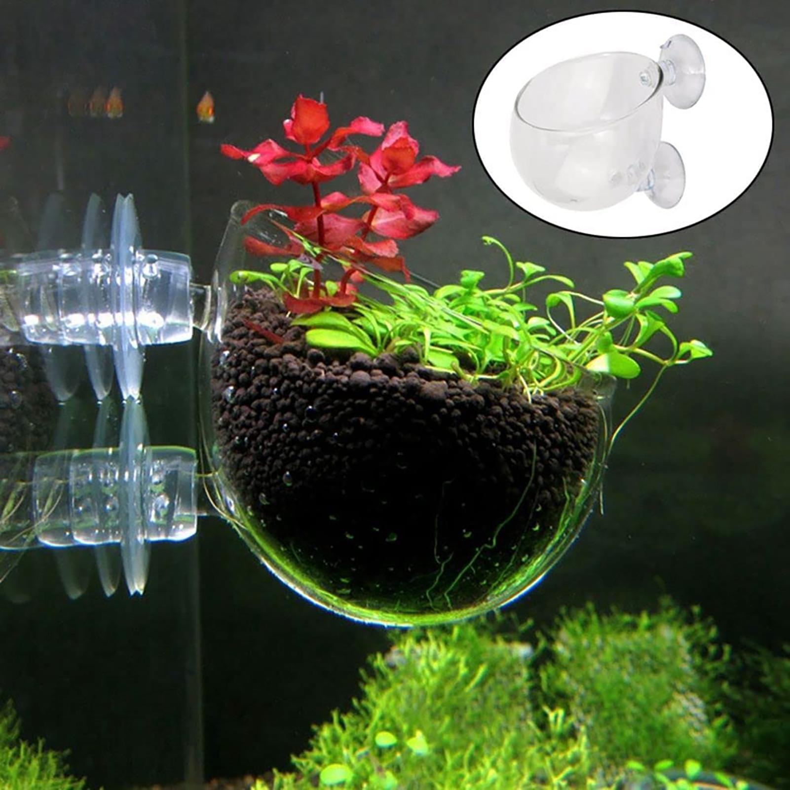 Aquarium Fish Pot - Wasserpflanztopf, transparenter Acryl-Aquarium-Pflanzgefäß mit Saugnapf, Aquarium-Ornamente