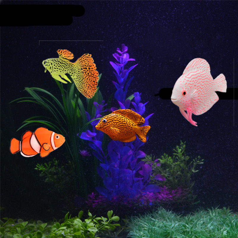 Aquarium Fish Glow In The Dark - Im Dunkeln Leuchtende Silikon-Fisch-Aquariumdekoration Clownfisch-Aquarium Ozean-Landschaftsgestaltung